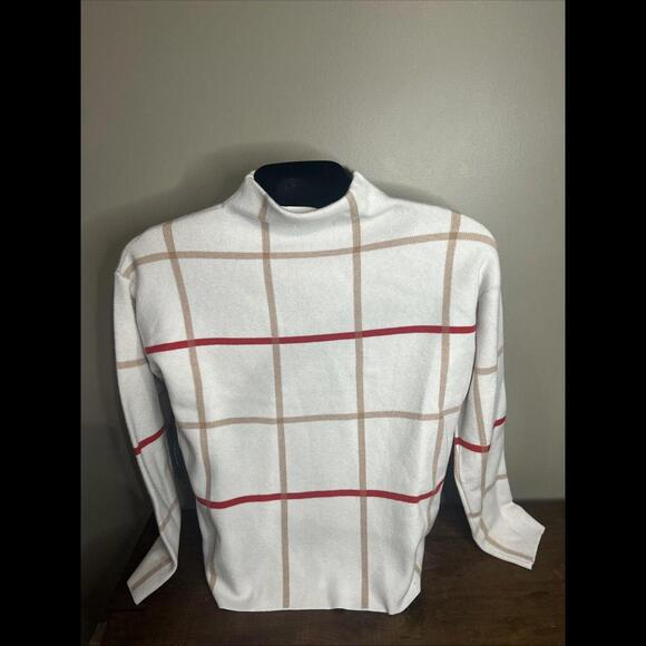 Tahari Women's Square Block Sweater in Red and Gold, Holiday Wear, Size L - Picture 1 of 7